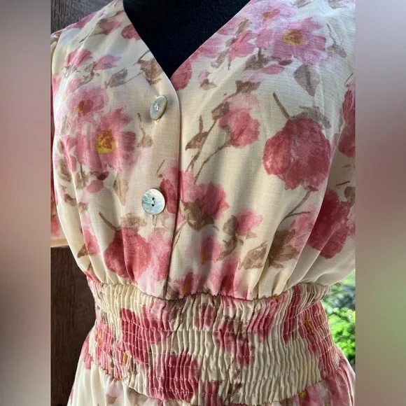 Vintage Rabbit Designs Cottage-Core Romantic Candlelight Pink Floral Dress 8 - Picture 3 of 11